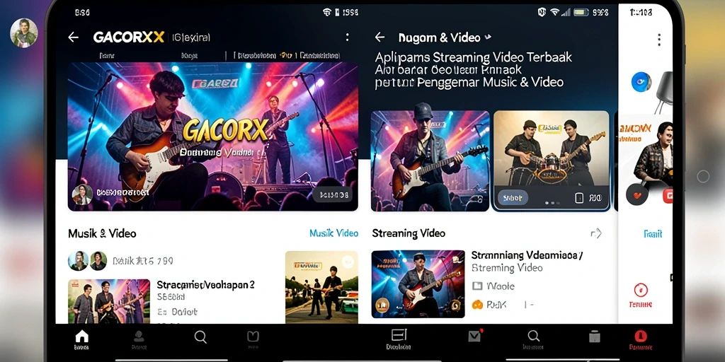 Antarmuka modern GACORX untuk streaming video musik dan hiburan.