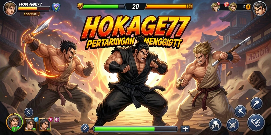 Antarmuka HOKAGE77 dengan elemen Arcade yang menarik dan dinamis.