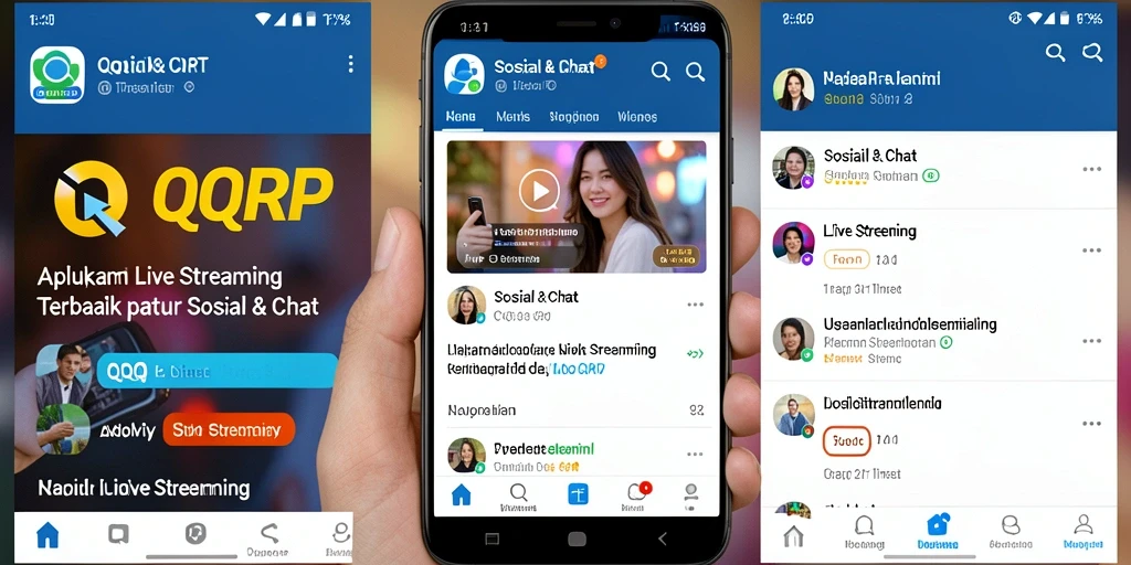 Tampilan antarmuka aplikasi QQRP dengan fitur Live Streaming yang interaktif.