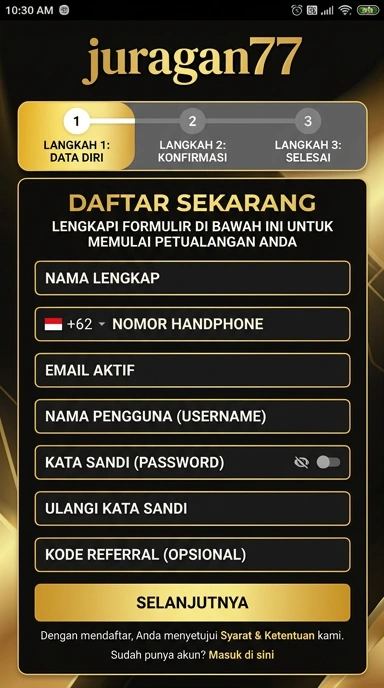 Tampilan halaman daftar juragan77